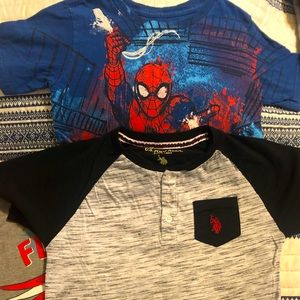4 Boys Shirt Lot: 2 Muscle shirts and 2 short sleeve. Patriotic and Spider-Man